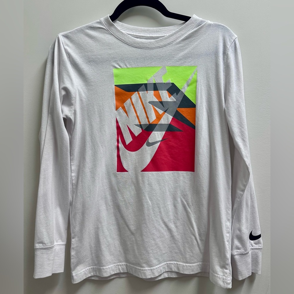 Nike Kids Long Sleeve Tee - White with Multicolor Graphic